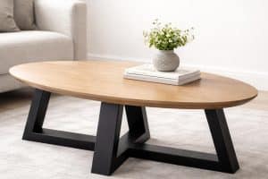 שולחן לסלון אובלי לבן+עץ