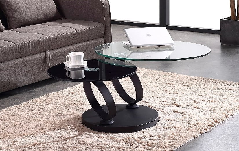 שולחן סלון 8857 בסיס נירוסטה + זכוכית שקופה – תמונה 2