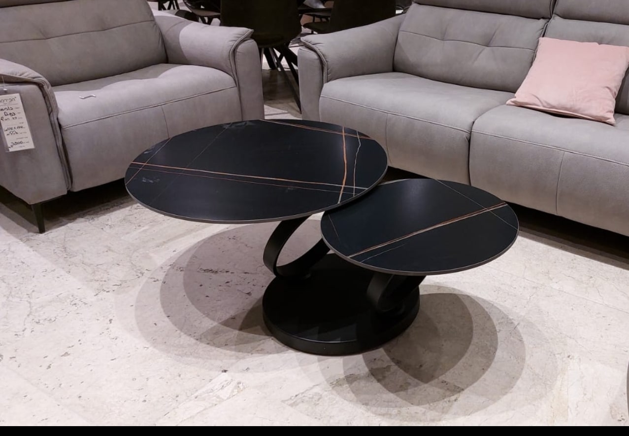 שולחן סלון 8857 בסיס נירוסטה + זכוכית שקופה – תמונה 5