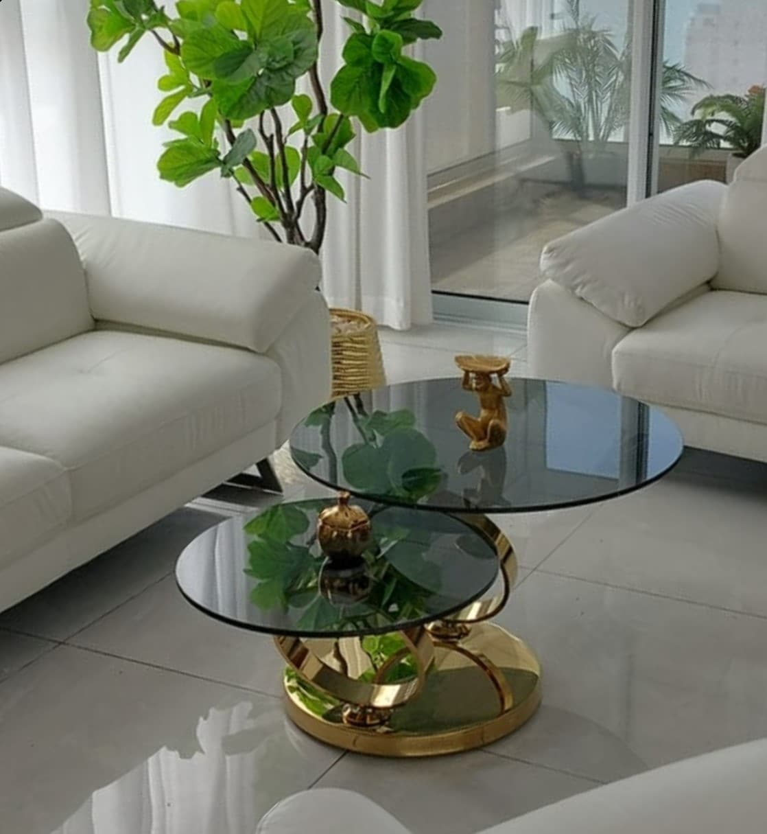 שולחן סלון 8857 בסיס נירוסטה + זכוכית שקופה